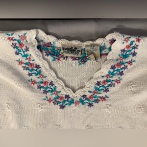 Northern Reflections White Sweater with Floral Accents